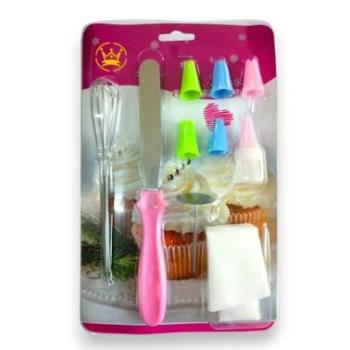 11 részes tortadíszítő készlet (díszítőcső, habzsák, virágszög, spatula, habverő) kép