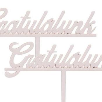 2 db fehér Gratulálunk felirat sziluett tortadísz kép