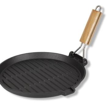 26 cm-es öntöttvas grill serpenyő fa nyéllel kép