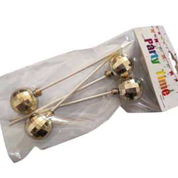 4 db arany gömb beszúró tortadísz 3 cm kép