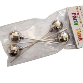 4 db ezüst gömb beszúró tortadísz 3 cm kép