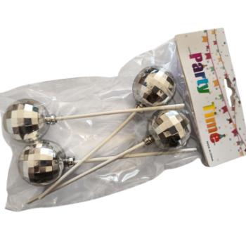 4 db ezüst gömb beszúró tortadísz 4 cm kép