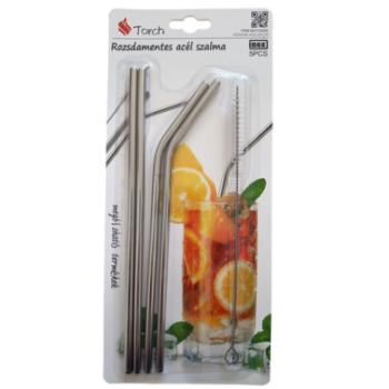 4 db fém szívószál tisztító kefével kép