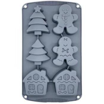 6 adagos karácsonyi szilikon forma - mézi, fenyőfa, házikó kép