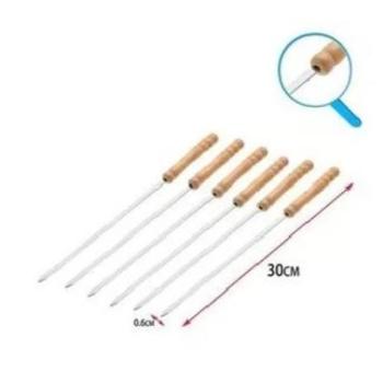 6 db 30 cm-es fém saslik pálca fa fogantyúval kép