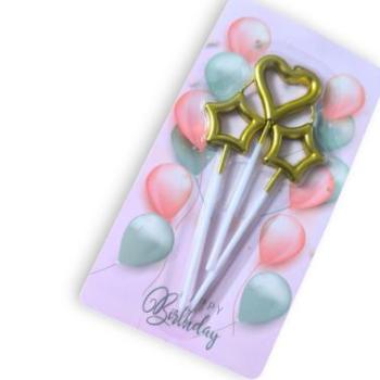 Arany csillagok és szív tortagyertya kép