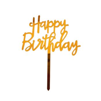 Arany Happy Birthday beszúró tortadísz kép