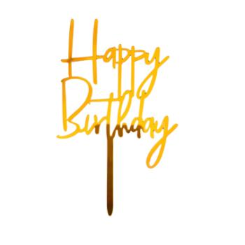 Arany Happy Birthday felirat tortadísz beszúró kép