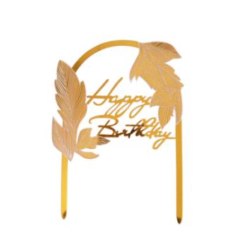 Arany színű leveles Happy Birthday tortadísz kép