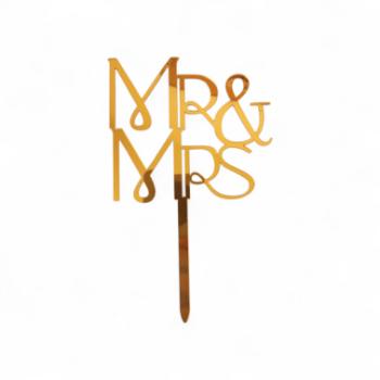 Arany színű Mr&Mrs felirat tortadísz beszúró kép