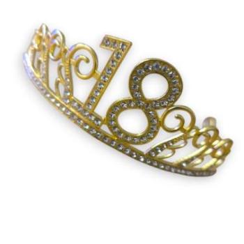 Arany színű tiara tortadísz "18" kövekkel díszített kép