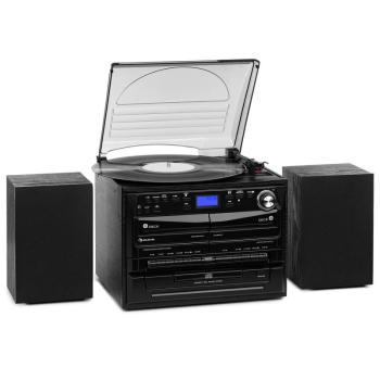 Auna 388-DAB+, sztereó rendszer, max. 20 W, lemezek, CD, kazetták, BT, FM/DAB+, USB, fekete kép