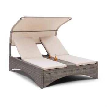 Blumfeldt Eremitage Double Lounger, kétszemélyes napozóágy, alumínium / rattan, sötétszürke kép