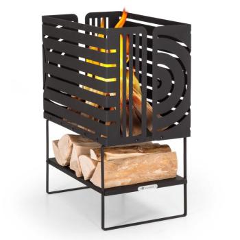 Blumfeldt Krakatoa, tűzrakóhely, tömör acél, fa tárolórekesz, lézer-vágott design kép