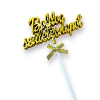 Boldog Születésnapot beszúró tortadísz, műanyag, arany színű kép