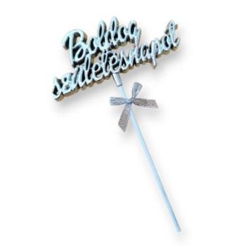 Boldog Születésnapot beszúró tortadísz, műanyag, ezüst színű kép