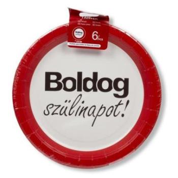 Boldog szülinapot feliratos tábla papírtányér 23 cm 6 db kép