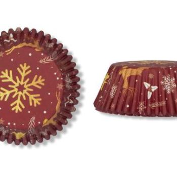 Bordó-arany színű mintás karácsonyi muffin papír 100 db kép