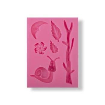 Csiga, faág és levelek szilikon fondant forma kép