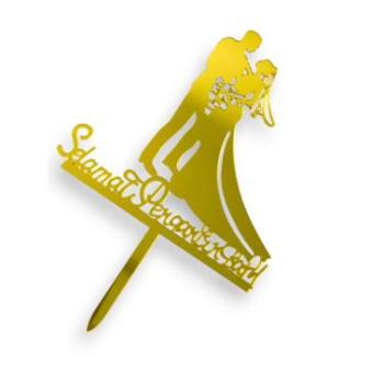 Csokros nászpár beszúró tortadísz műanyag arany színű kép