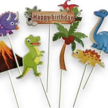 Dínós beszúró tortadísz gyerekeknek, 7 részes kép