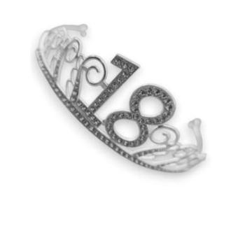 Ezüst színű tiara tortadísz "18" kövekkel díszített kép