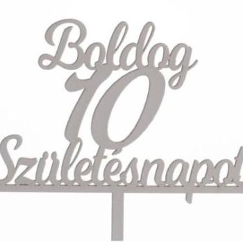 Fehér Boldog Születésnapot 10 feliratos sziluett tortadísz kép