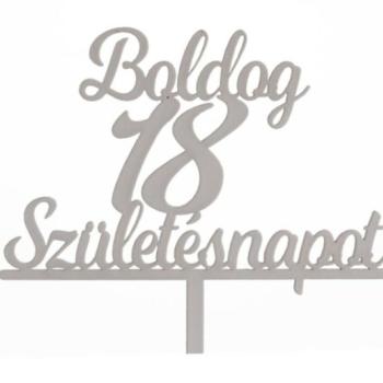 Fehér Boldog Születésnapot 18 feliratos sziluett tortadísz kép