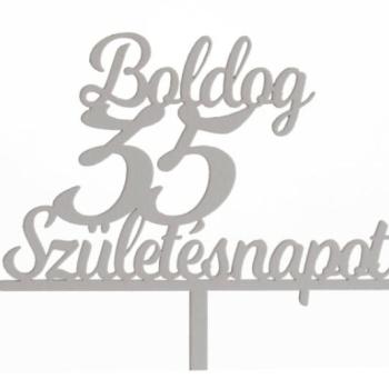 Fehér Boldog Születésnapot 35 feliratos sziluett tortadísz kép