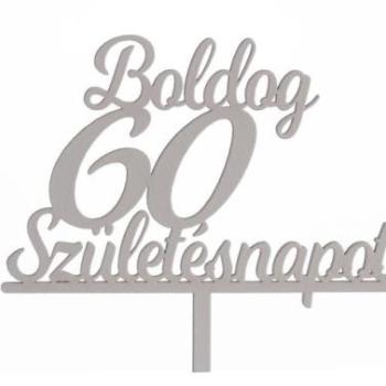 Fehér Boldog Születésnapot 60 feliratos sziluett tortadísz kép