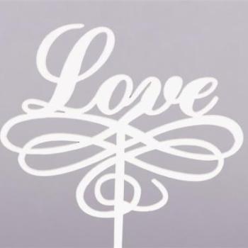 Fehér cirádás Love felirat sziluett tortadísz kép