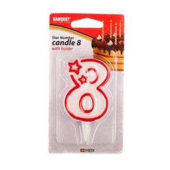 Fehér-piros 8 szám gyertya kép