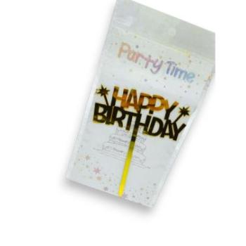 Happy Birthday beszúró tortadísz csillagos műanyag arany színű kép