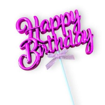 Happy Birthday beszúró tortadísz, műanyag, ciklámen kép