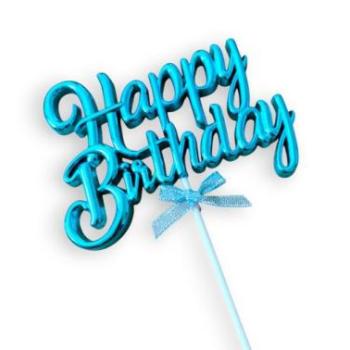 Happy Birthday beszúró tortadísz, műanyag, kék kép