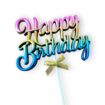 Happy Birthday beszúró tortadísz műanyag szivárvány színű kép