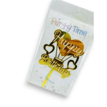 Happy Birthday beszúró tortadísz szíves műanyag arany színű kép