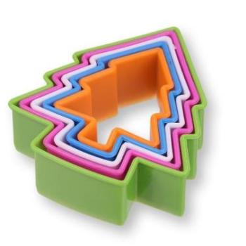 Karácsonyfa alakú süti kiszúró szett - 5 db, színes műanyag kép