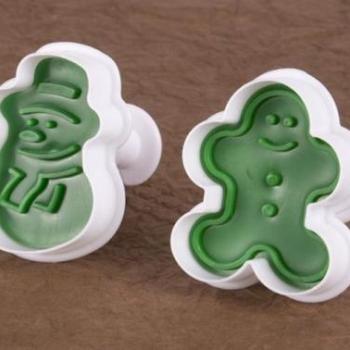 Karácsonyi fondant kiszúró szett - 2 db mézi és hóember forma, rugós kép