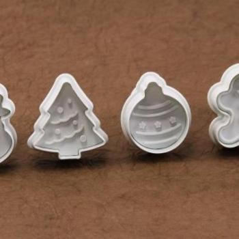 Karácsonyi Mintás Rugós Fondant Kiszúró – 4 Darabos Szett kép