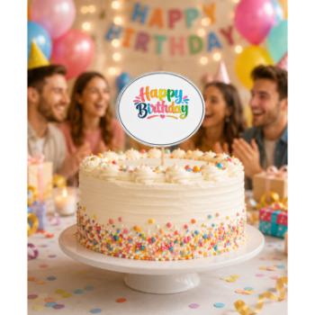 Kerek színes Happy Birthday szülinapi beszúró tortadísz kép