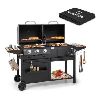 Klarstein Aberdeen Combi Grill Gáz szén füstölő Hőmérő 2 oldalsó asztal Mobil kép