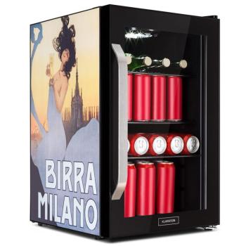 Klarstein Beersafe 70, Birra Milano Edition, hűtőszekrény, 70 liter, 3 polc, panoráma üvegajtó, rozsdamentes acél kép