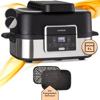 Klarstein Combo Air, grill-forrólevegős fritőz, 5 program, 1500 W, 4,5 literes grillkosár, 2,5 literes sütőkosár kép