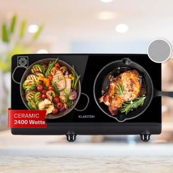 Klarstein Cookbuddy, főzőlap, 2400 W, 2 főzőlap, 5 teljesítményszint, üvegkerámia kép