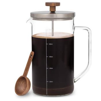 Klarstein Glaswerk Ristretto, french press, 1 liter, boroszilikát üveg, nemesacél, diófa kép