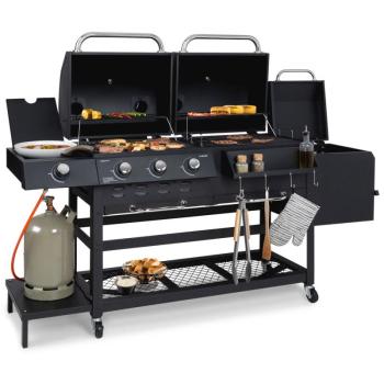 Klarstein Kingsville Smoker, kombinált grill, gáz, szén, szénfüstölő, 13,5 kW, 3+1 égő, fekete kép