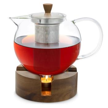 Klarstein Sencha, formatervezett teafőző kancsó, Oolong fa melegítővel, 1,3 l, behelyezhető szűrő kép