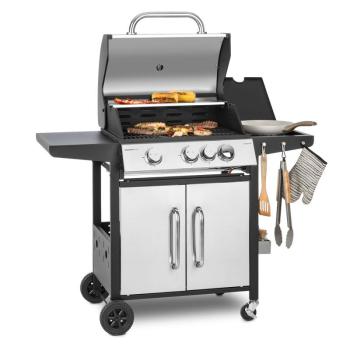 Klarstein Tomahawk 3.1 S, gázgrill, 3x3,6 kW-os égő + 2,7 kW-os oldalsó égő, 60x45cm, grill, rozsdamentes acélból készült kép