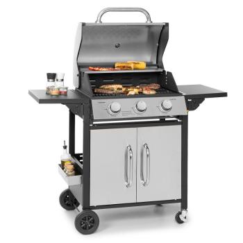 Klarstein Tomahawk, gázgrill, 3 x 3,6 kW-os égő, 60 x 43,5 cm, rozsdamentes acél grillsütő kép